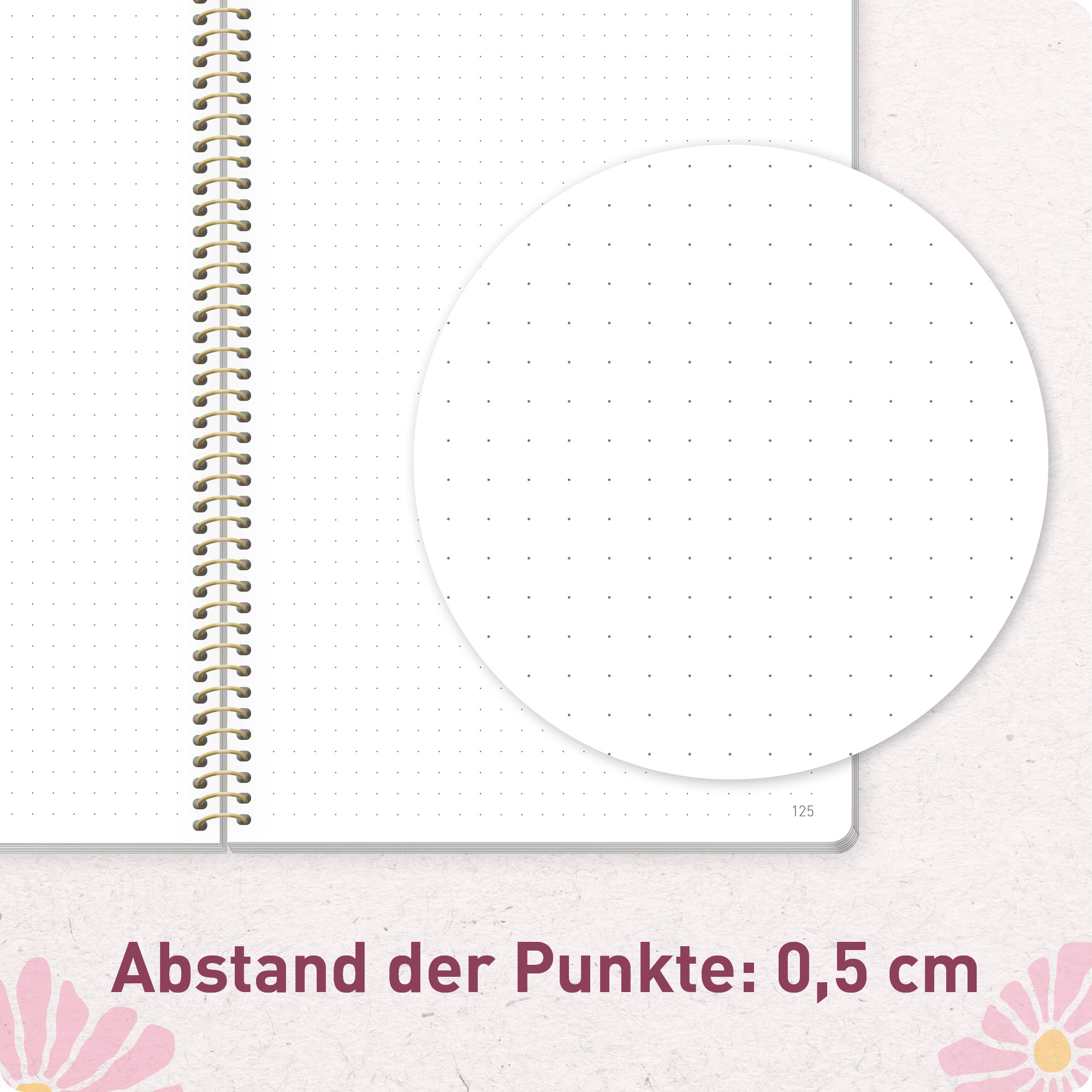 Artikelbild 6 des Artikels “Bullet Journal dotted A5 mit Spiralbindung [Pink Flowers] “