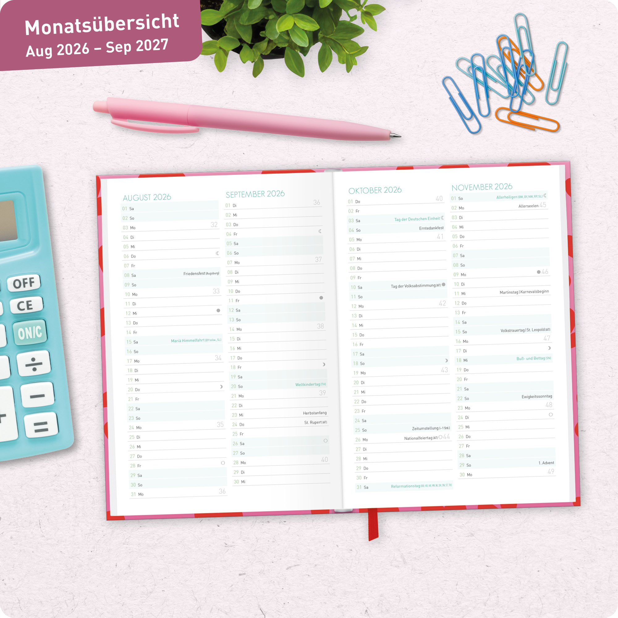 Artikelbild 7 des Artikels “Schulstuff Schüler:innen-Timer A6 2026/2027 [Red Hearts] “