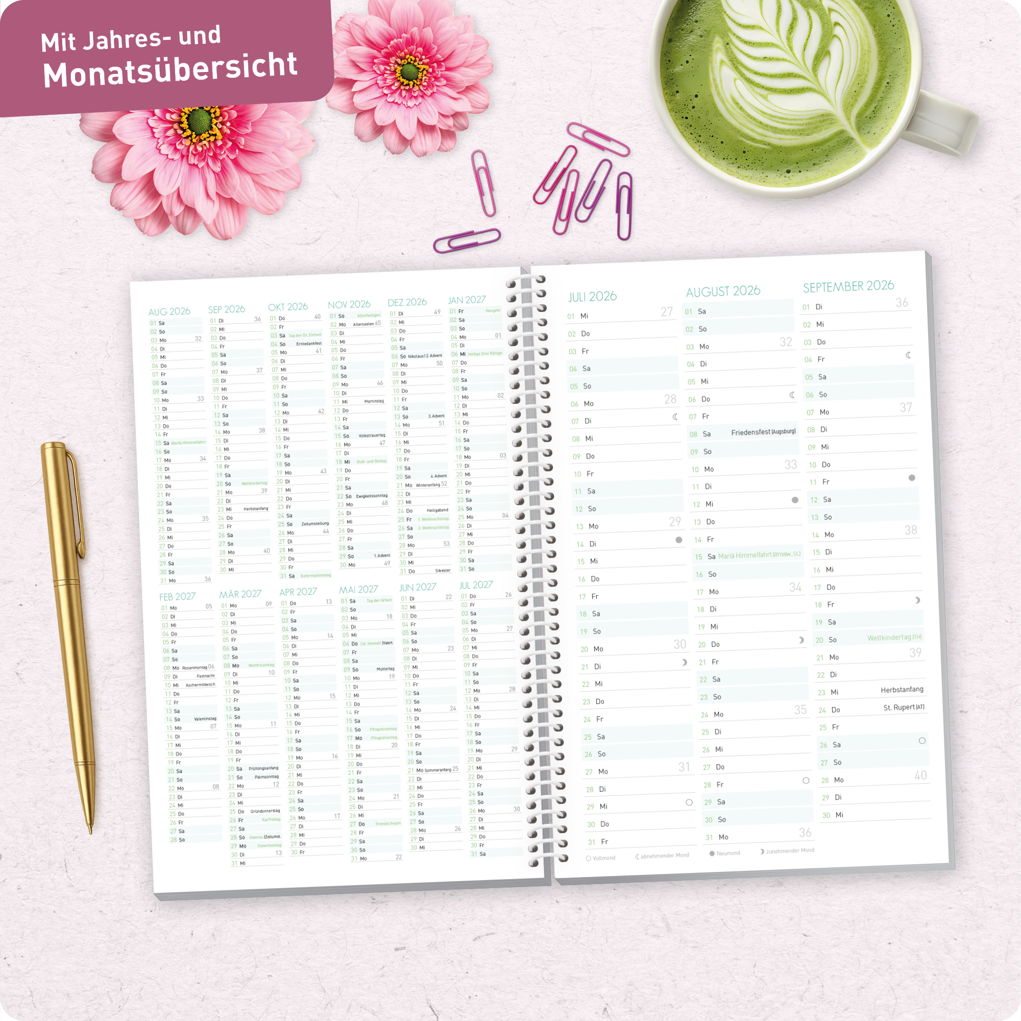 Artikelbild 7 des Artikels “Schulstuff Schüler:innen-Timer mit SpiralbindungA5 2026/2027 [Red Hearts] “