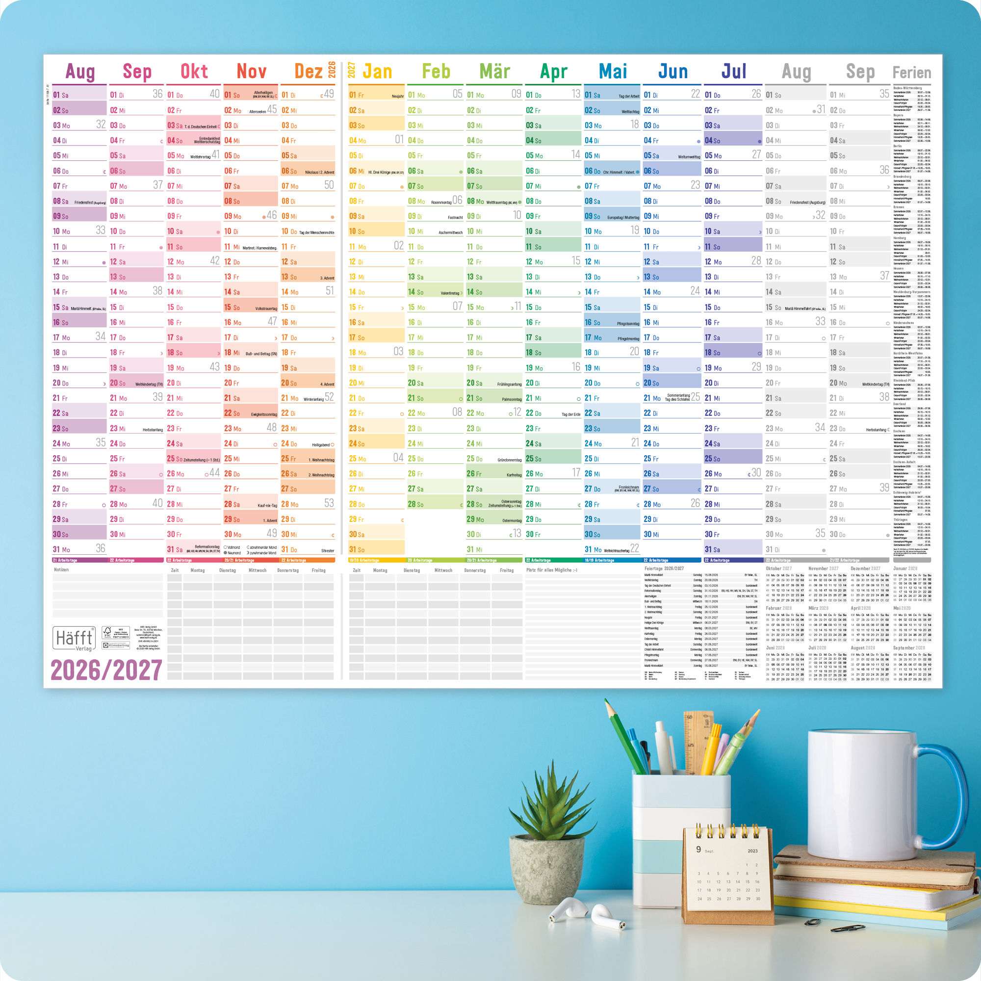 Artikelbild 7 des Artikels “Wandkalender Schuljahr 2026/2027 A1 + [Rainbow] “
