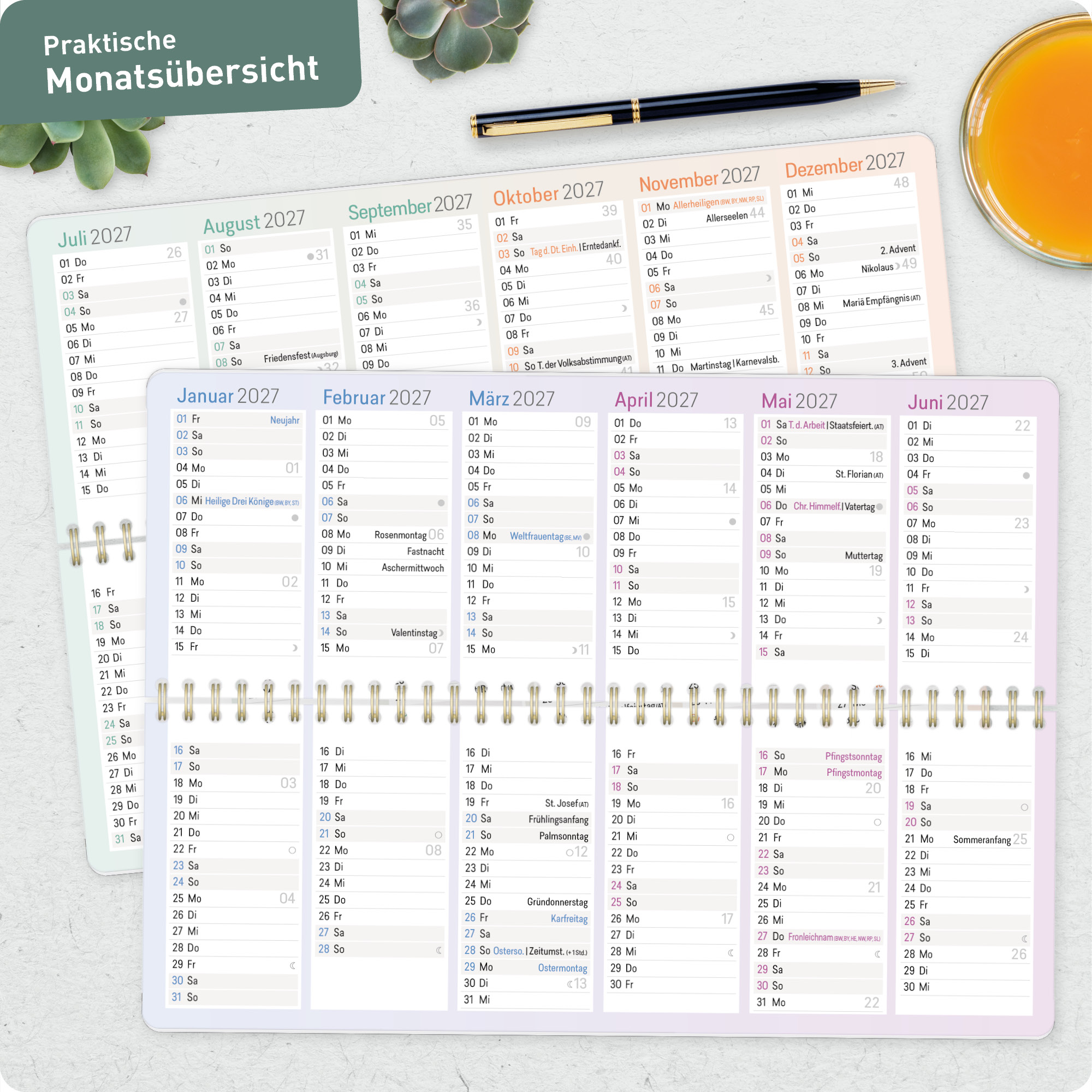 Artikelbild 7 des Artikels “Wochen-Tischkalender 2027 Großdruckkalender quer [Minty Leaves] “