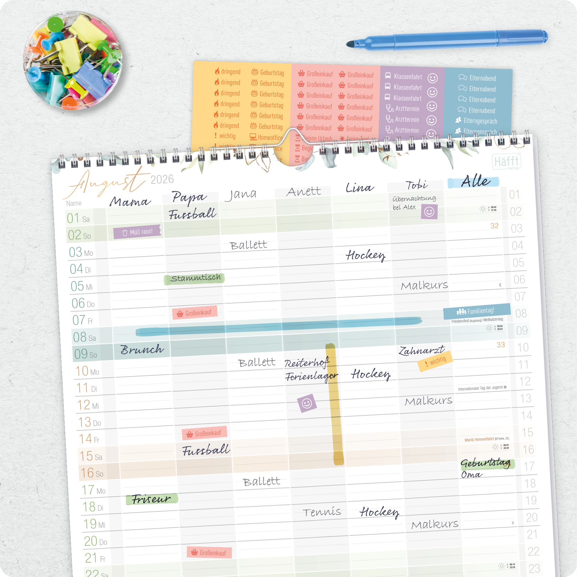 Artikelbild 8 des Artikels “Familienplaner XXL 2026/2027 Wandkalender mit 7 Spalten [Blattgold] “