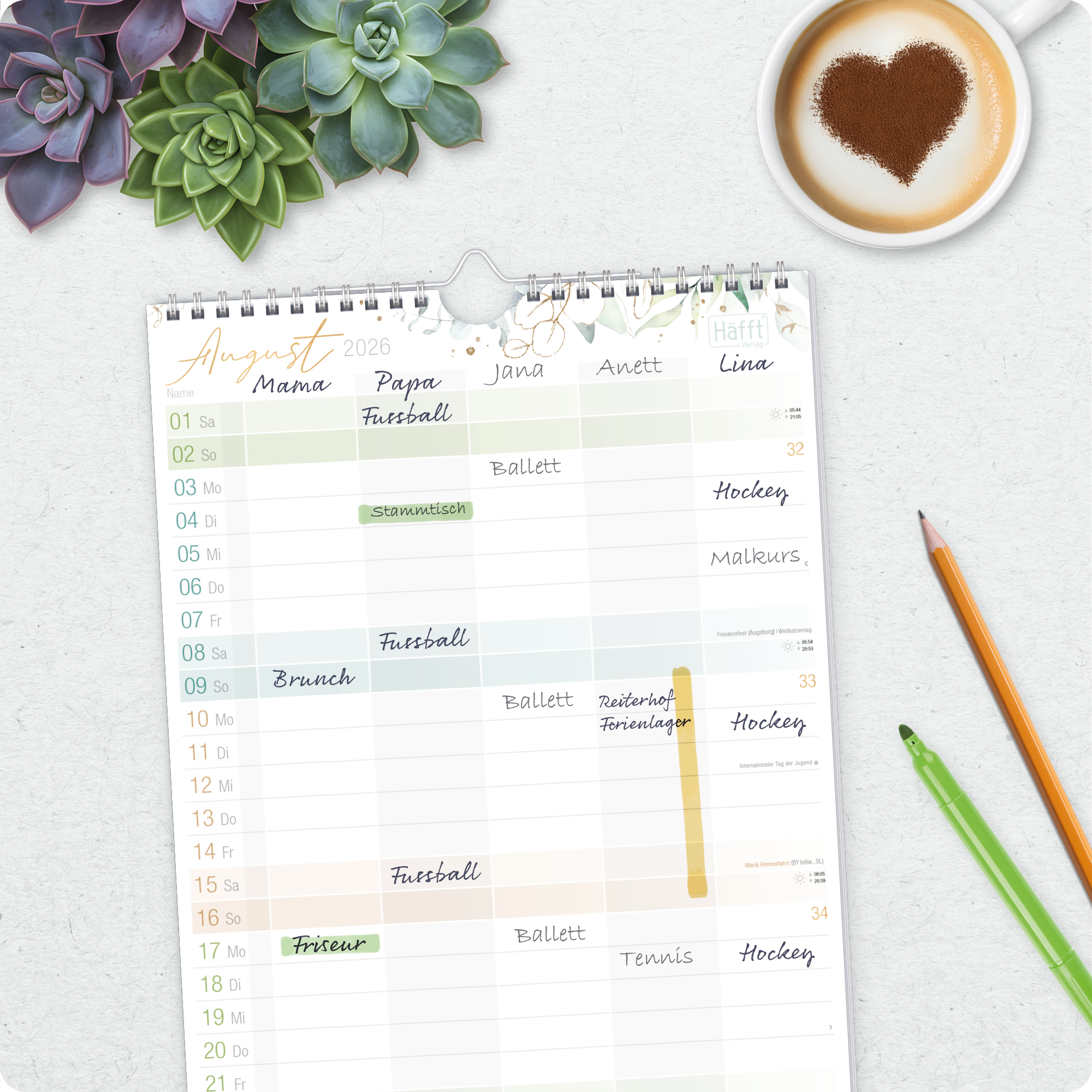 Artikelbild 8 des Artikels “Familienplaner 2026/2027 Wandkalender mit 5 Spalten [Blattgold] “
