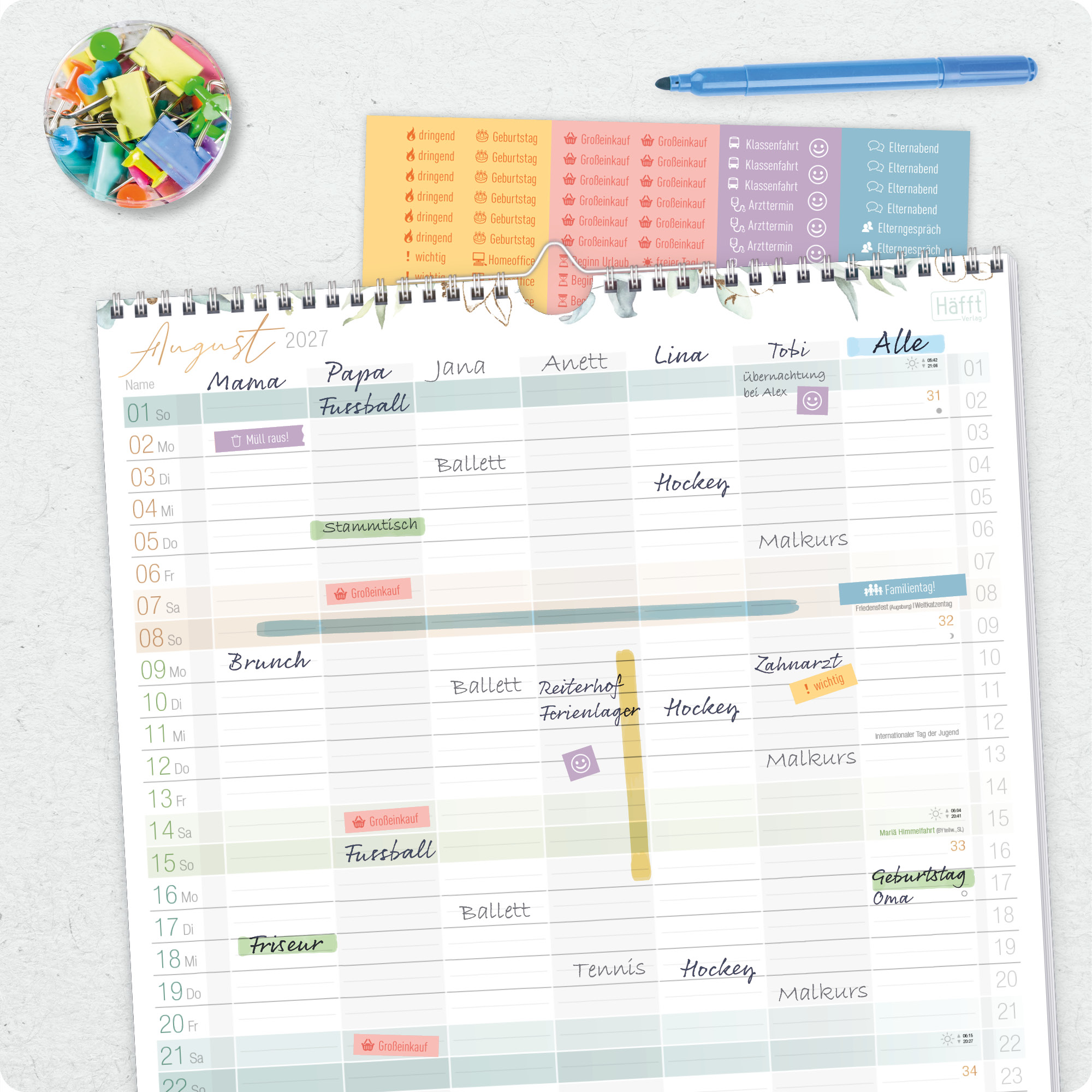 Artikelbild 8 des Artikels “Familienplaner XXL 2027 Wandkalender mit 7 Spalten [Blattgold] “