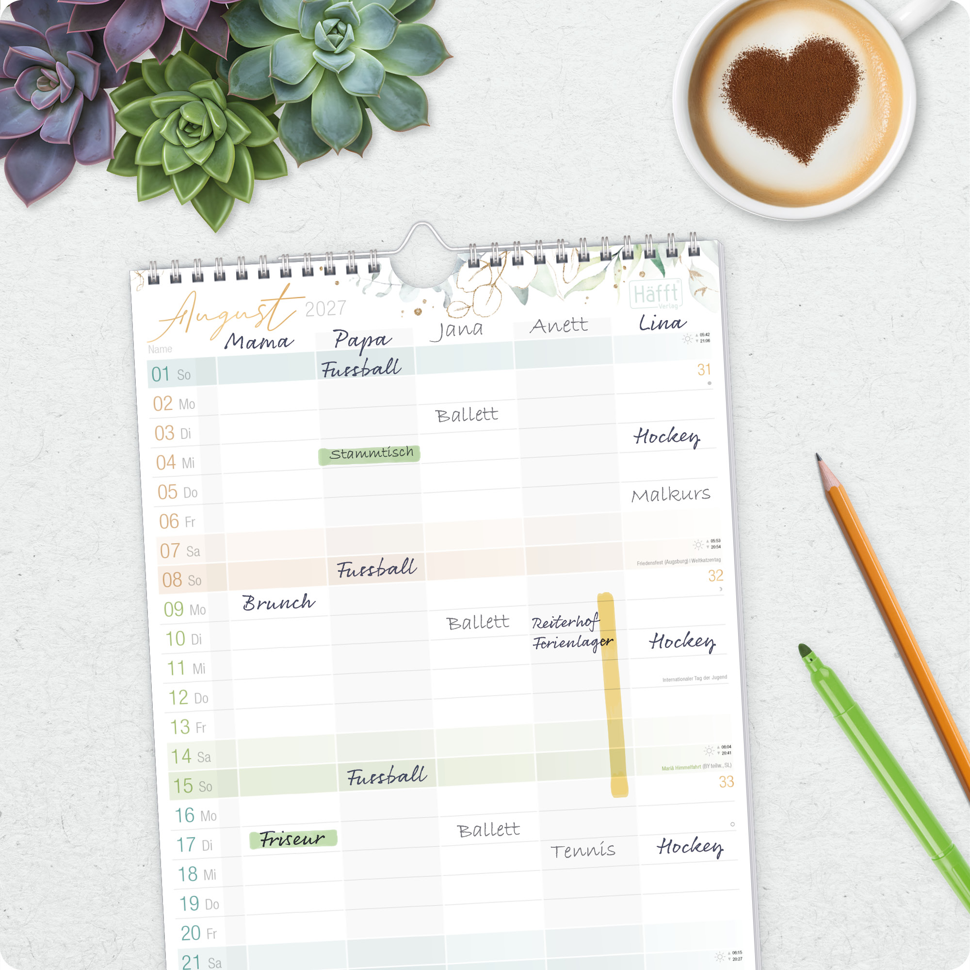 Artikelbild 8 des Artikels “Familienplaner 2027 Wandkalender mit 5 Spalten [Blattgold] “