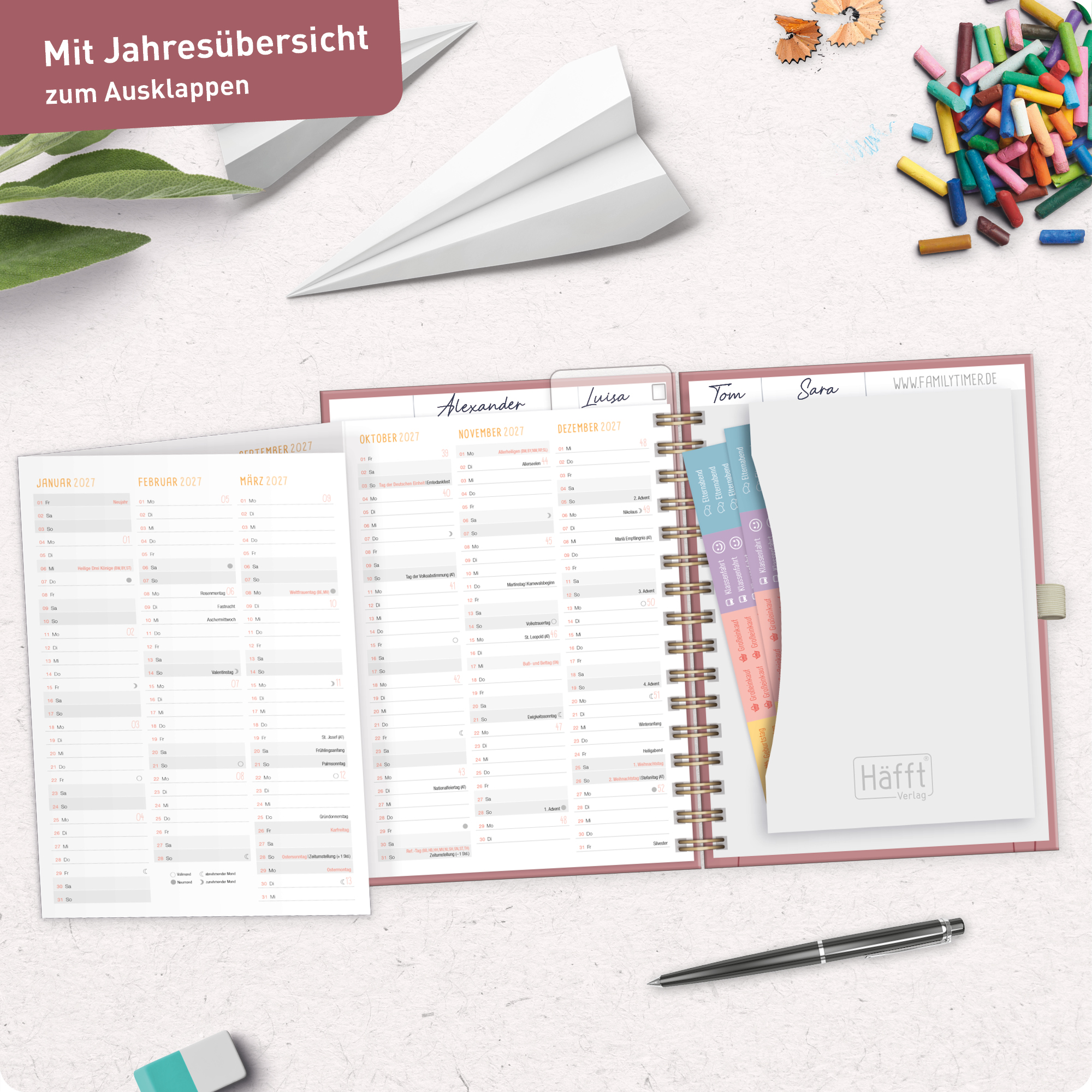 Artikelbild 8 des Artikels “Family-Timer Deluxe A5 2026 2027 [Fine Flowers rosé] “