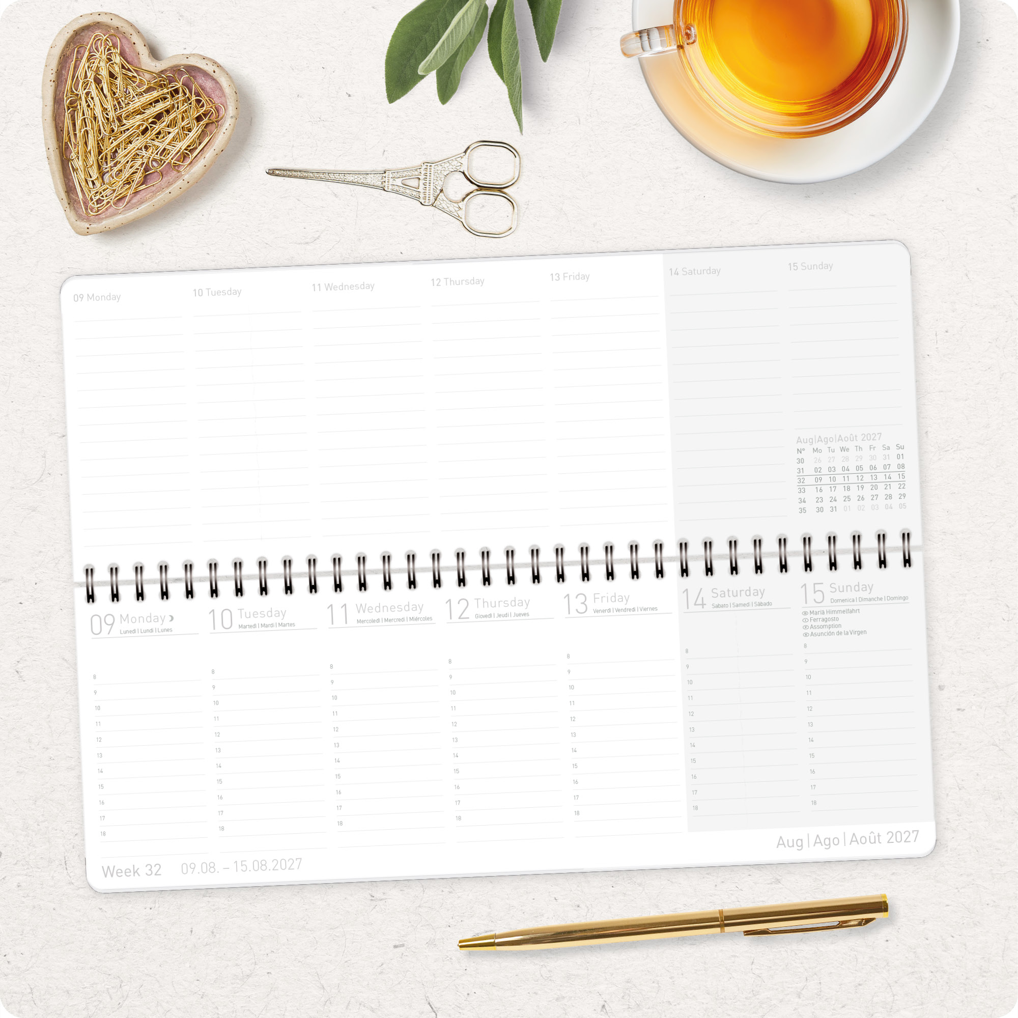 Artikelbild 8 des Artikels “Internationaler Wochen-Tischkalender quer 2027 [Golden Hearts] “