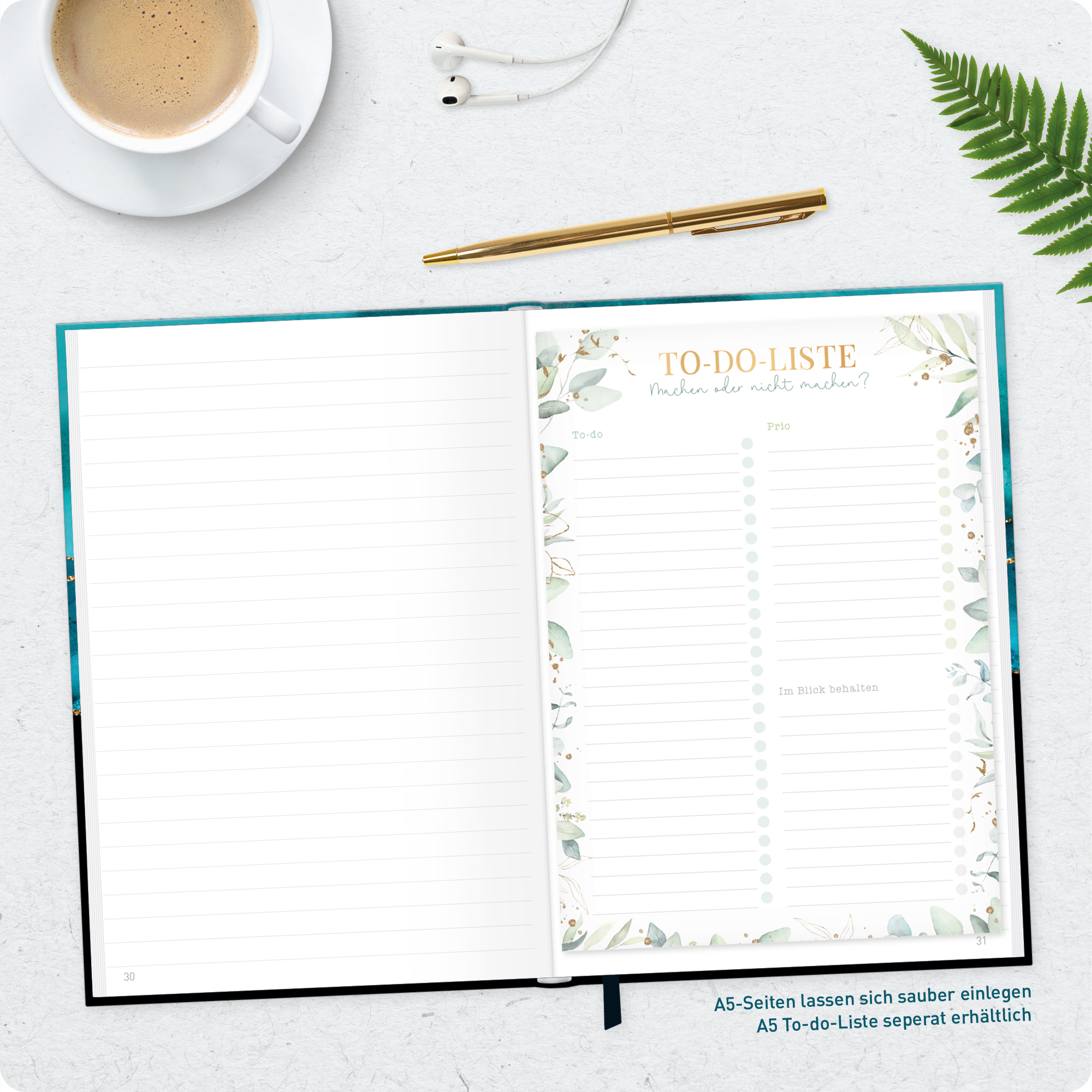 Artikelbild 8 des Artikels “paper&you Notizbuch Classic A5+ liniert [Shiny Teal] “