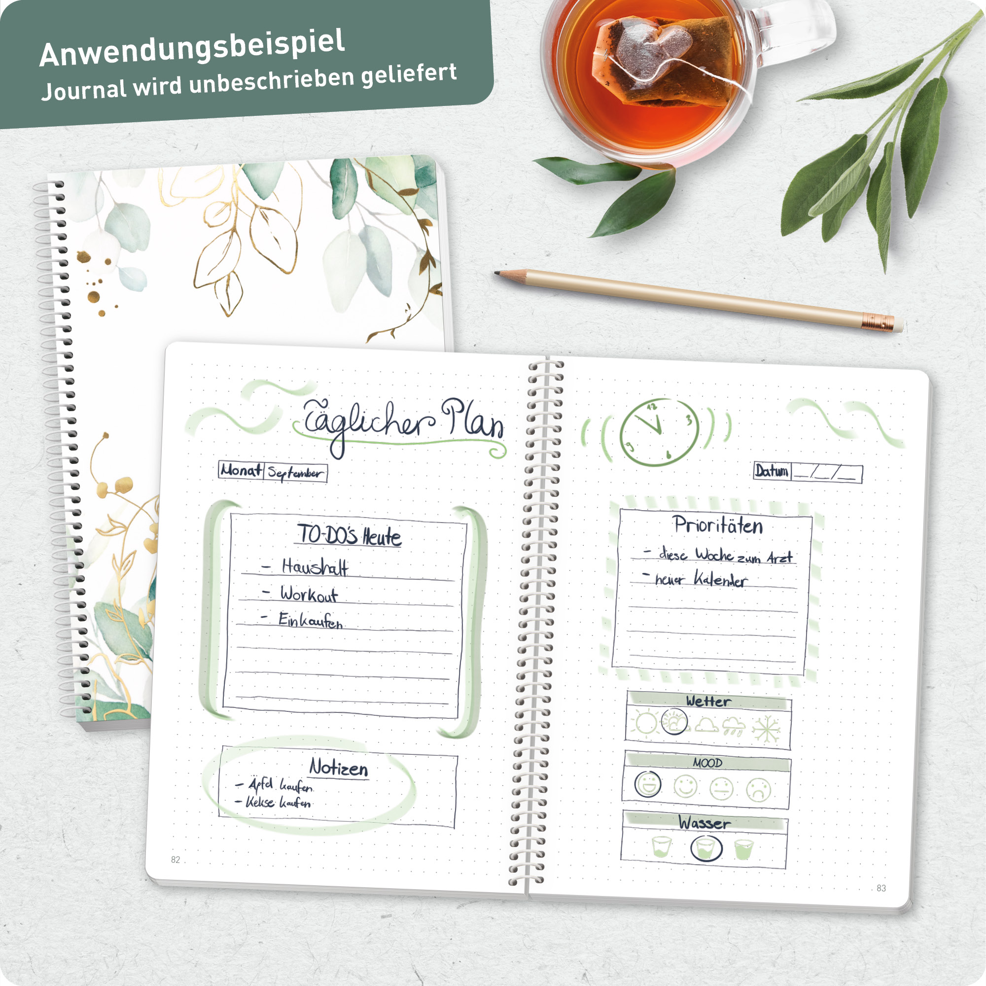 Artikelbild 8 des Artikels “Bullet Journal dotted A5 mit Spiralbindung [Blattgold] “