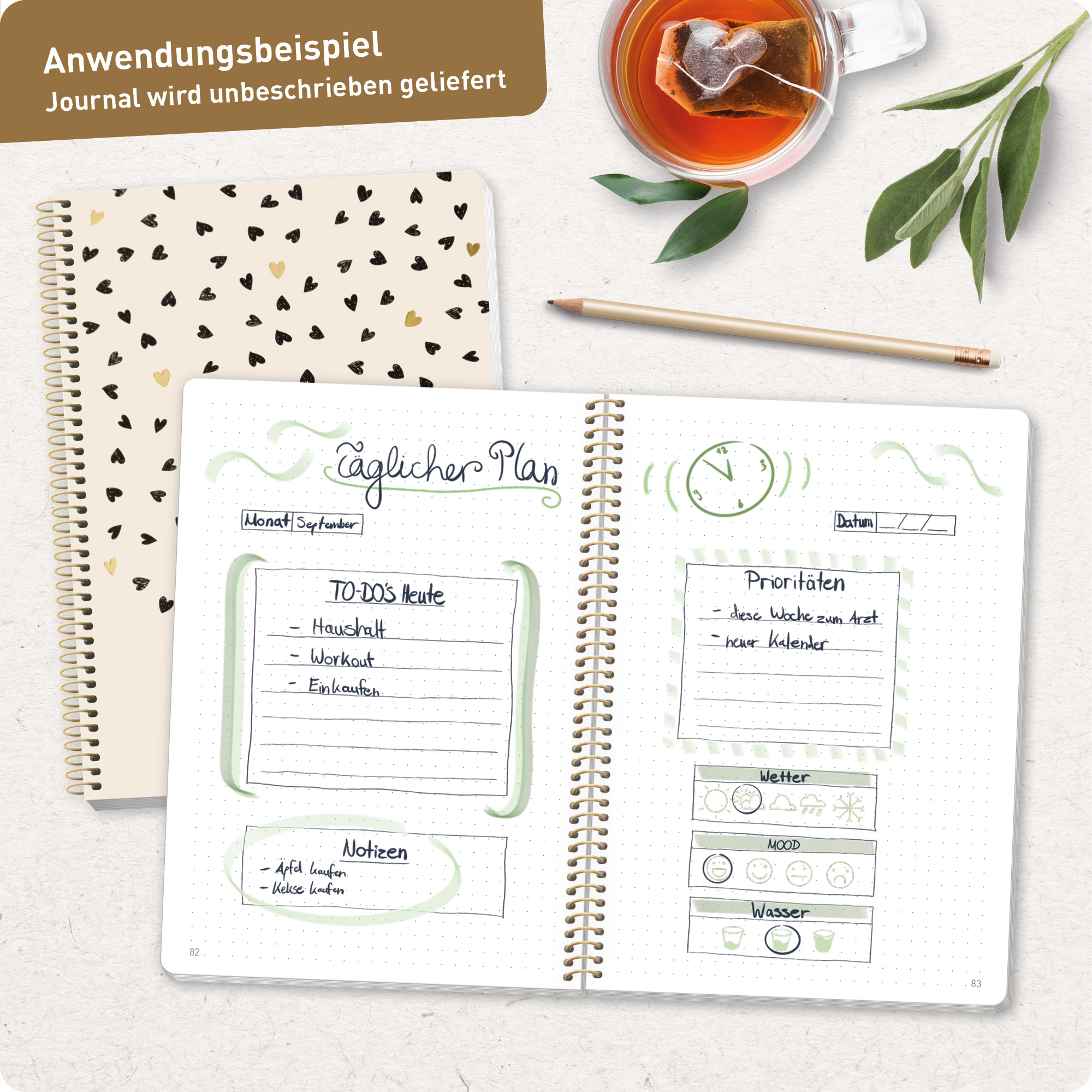 Artikelbild 8 des Artikels “Bullet Journal dotted A5 mit Spiralbindung [Golden Hearts] “