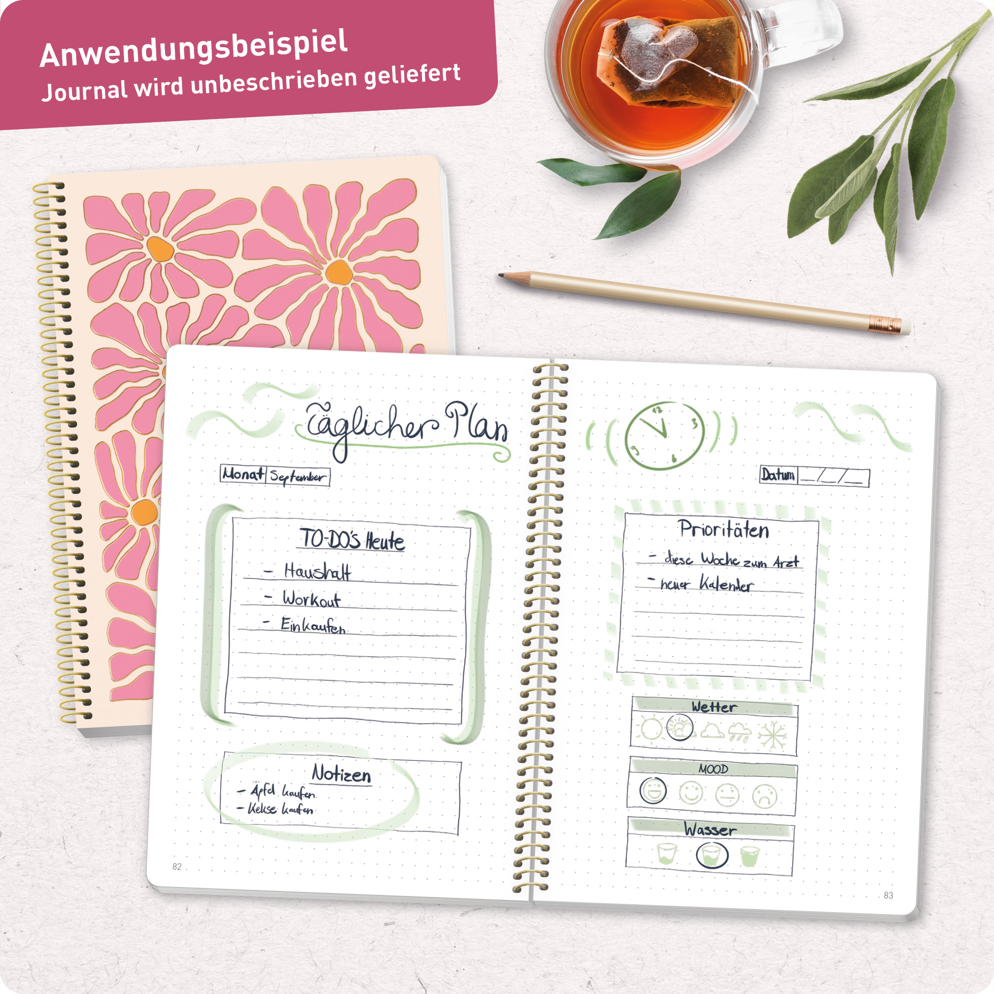 Artikelbild 8 des Artikels “Bullet Journal dotted A5 mit Spiralbindung [Pink Flowers] “