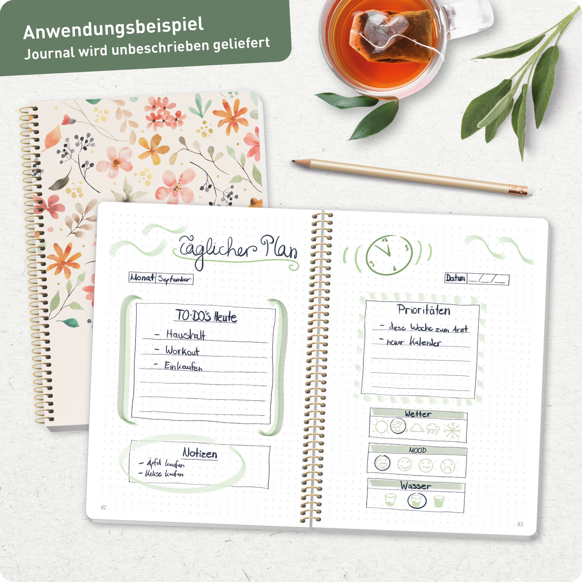 Artikelbild 8 des Artikels “Bullet Journal dotted A5 mit Spiralbindung [Wild Blossoms] “